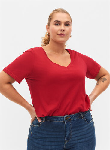 2er-Pack basic T-Shirts aus Baumwolle, Tango Red/Black, Model image number 0