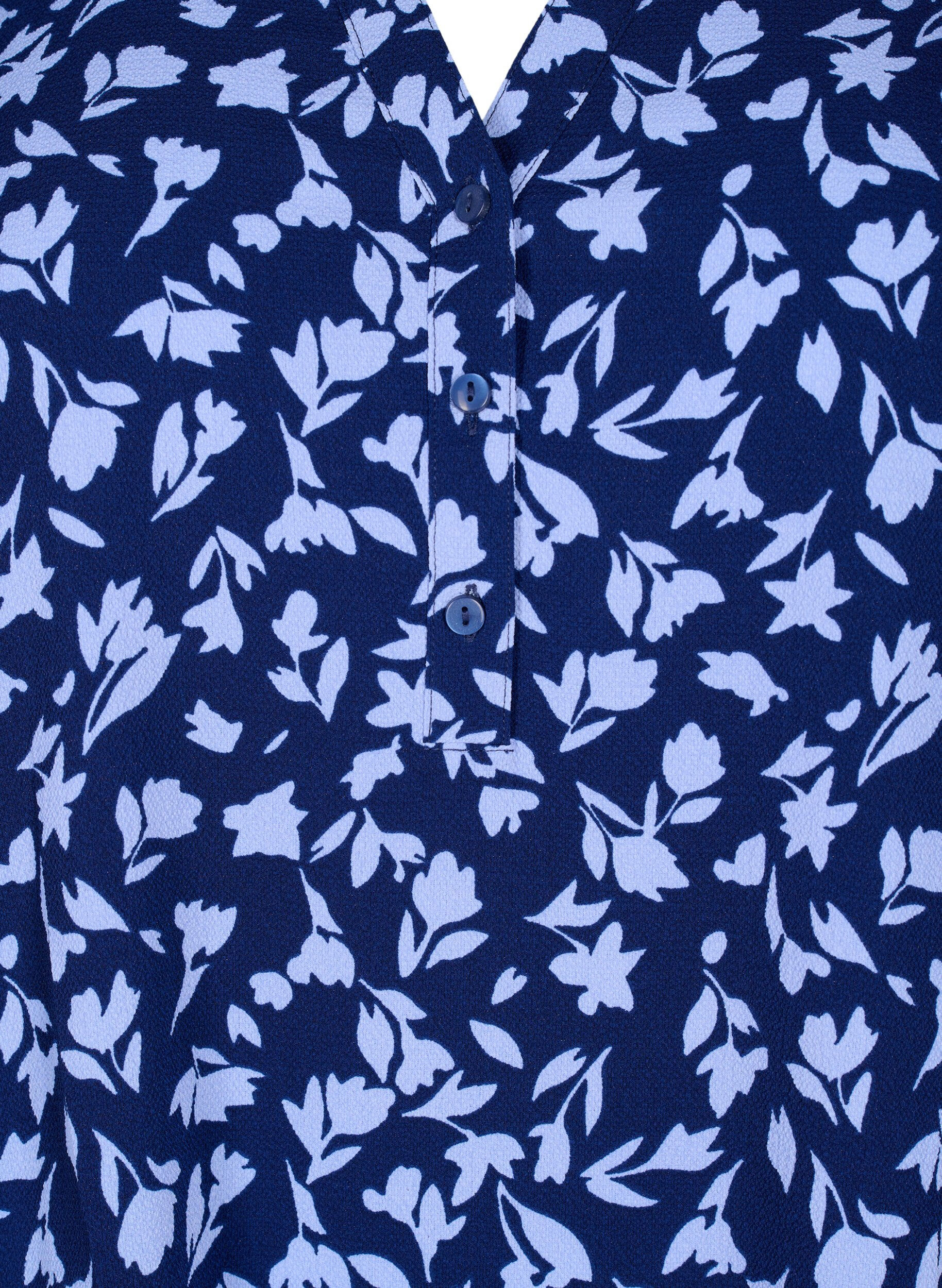 Zizzi Florale Bluse mit 3/4-&Auml;rmeln, M. Blue Flower AOP, Packshot image number 2