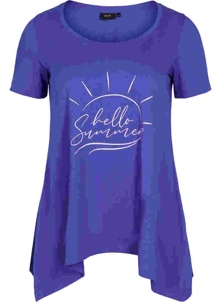 Kurzarm T-Shirt aus Baumwolle mit A-Linie, Dazzling Blue HELLO , Packshot image number 0