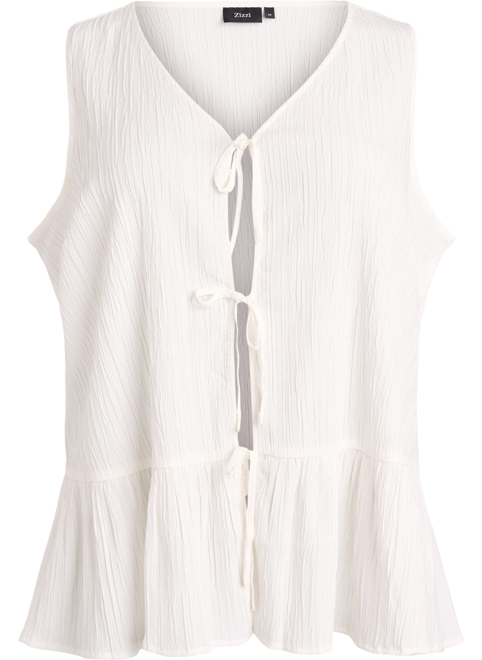 &Auml;rmellose Bluse mit Struktur und Bindeband