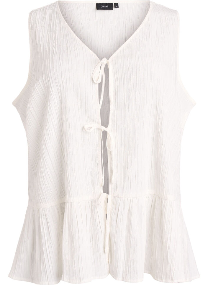 &Auml;rmellose Bluse mit Struktur und Bindeband, Vanille, Packshot image number 0