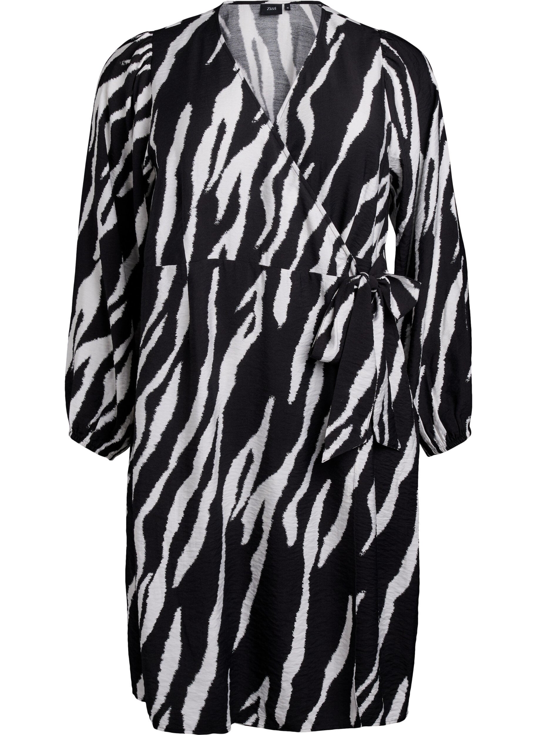 Zizzi Kurzes Wickelkleid mit Zebraprint, Schwarz, Packshot image number 0