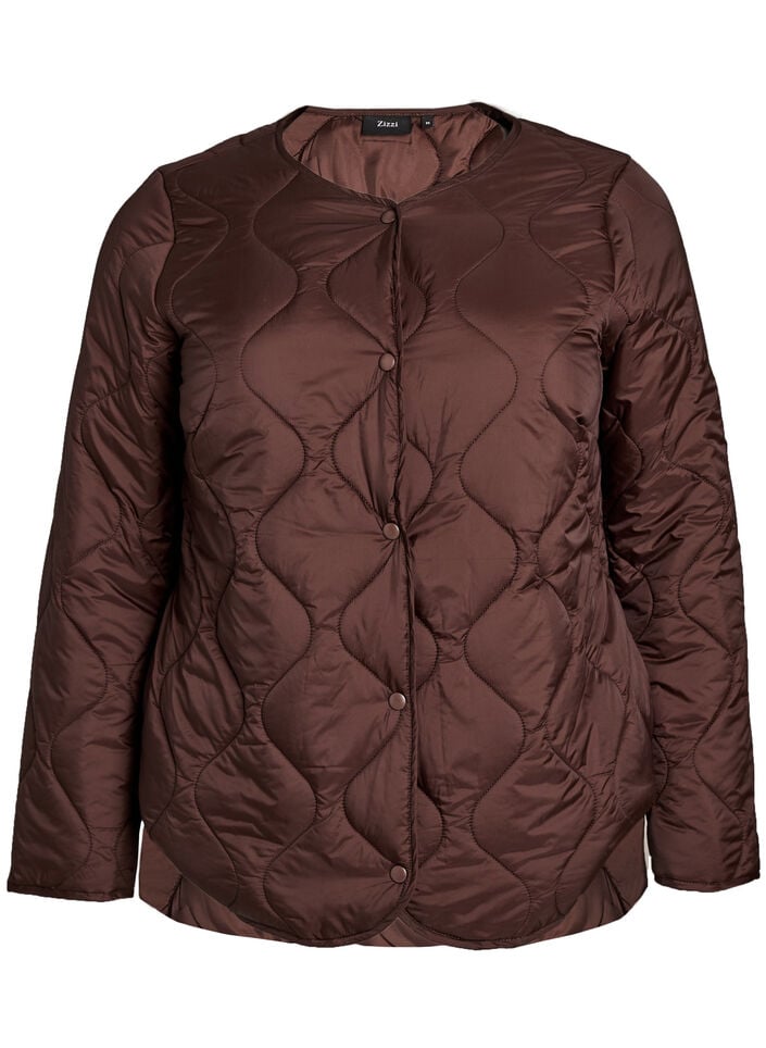 Steppjacke mit Druckkn&ouml;pfen und Rundhalsausschnitt, Braun, Packshot image number 0