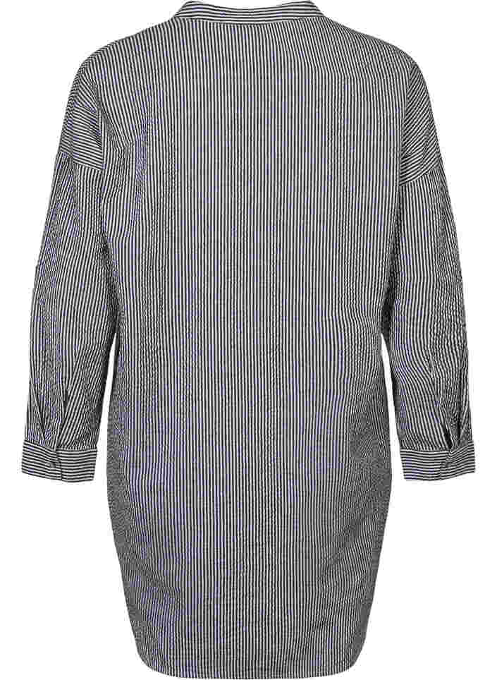 Gestreiftes Baumwollhemd mit 3/4 Ärmeln, Black Stripe, Packshot image number 1