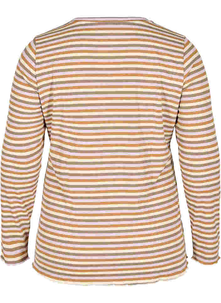 Gestreifte Bluse mit Rundhalsausschnitt und langen Ärmeln, Purple Camel Stripe, Packshot image number 1