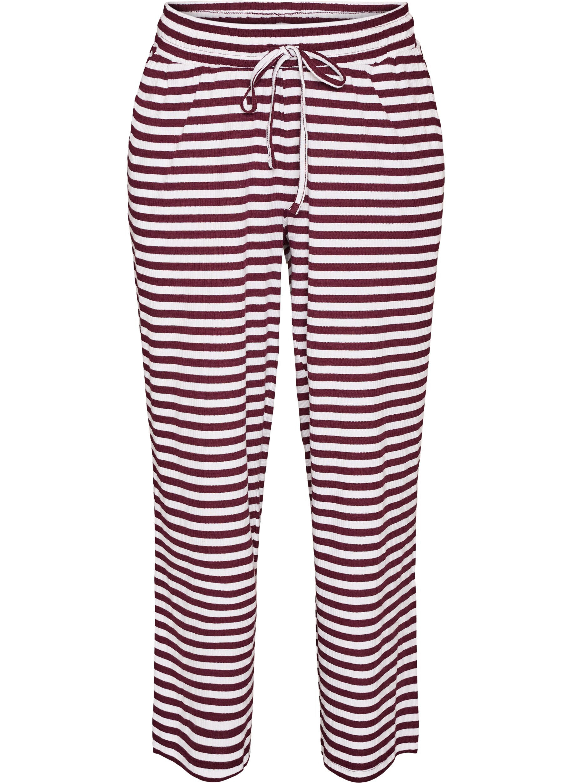ZizziGestreifte Schlafanzughose mit hoher Taille und weiten Beinen, Rot, Packshot image number 0