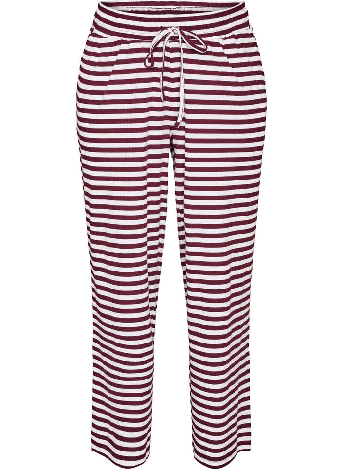 Gestreifte Schlafanzughose mit hoher Taille und weiten Beinen, Rot, Packshot image number 0