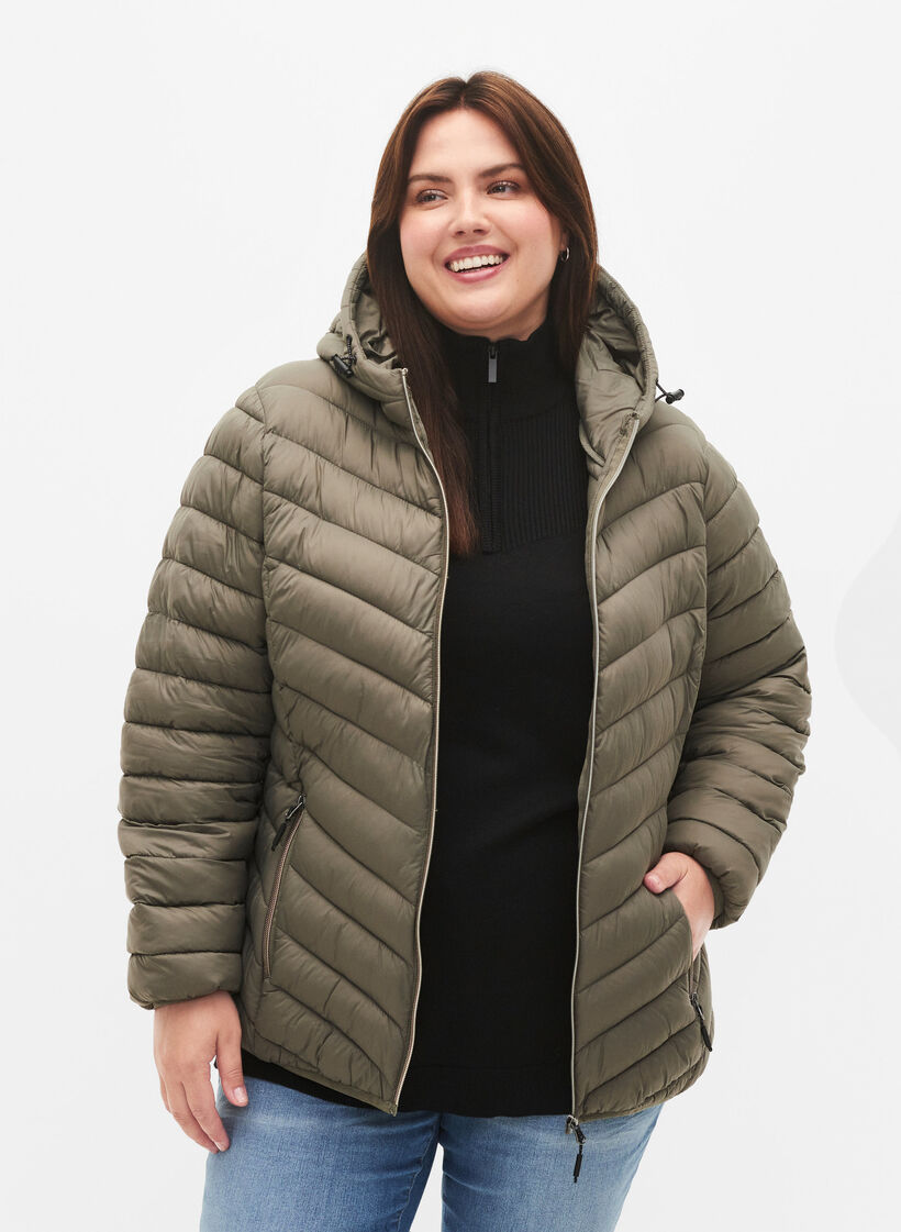 Leichte Steppjacke mit Kapuze, Braun, Model image number 0