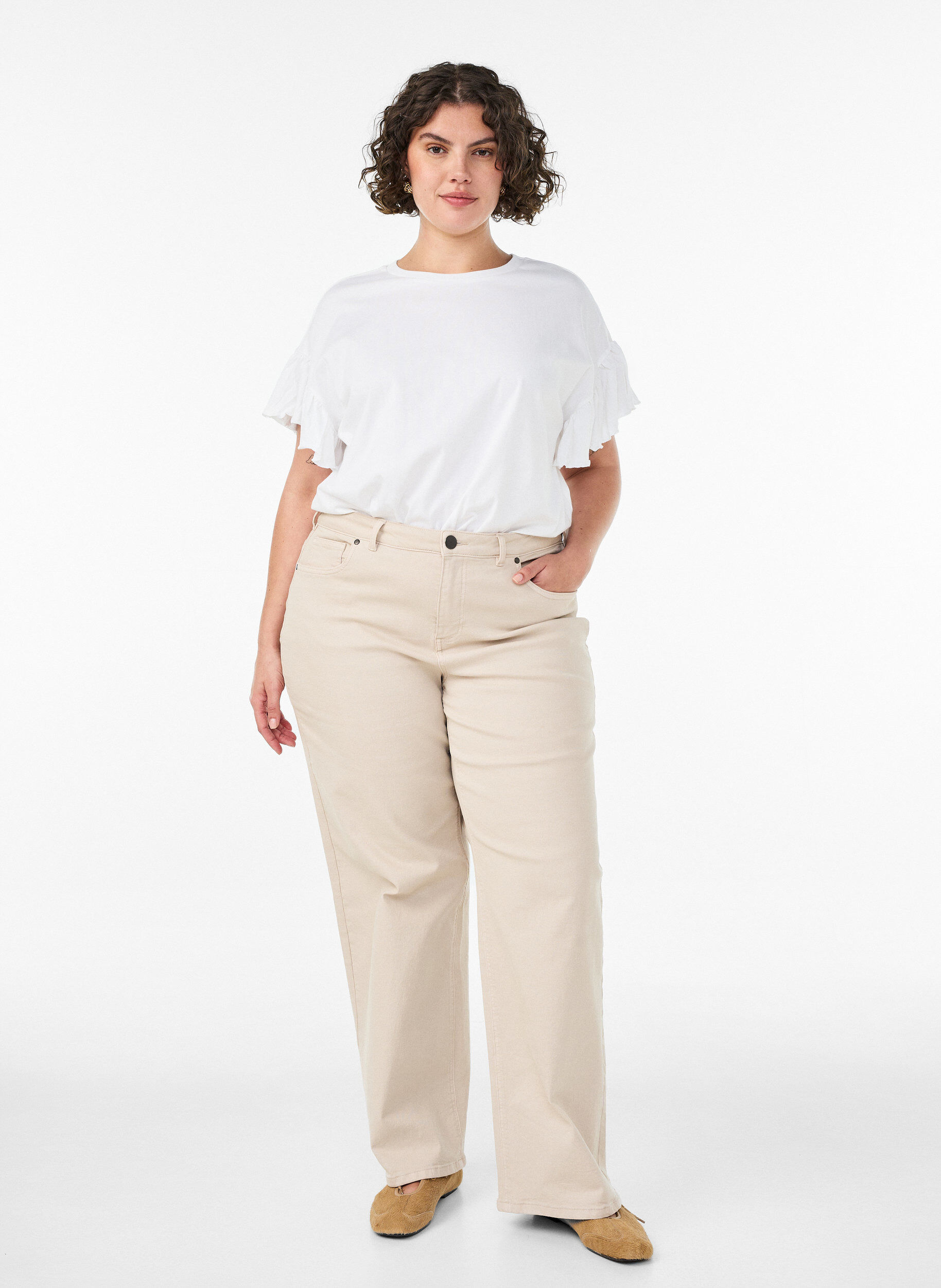 ZizziT-Shirt aus Bio-Baumwolle mit R&uuml;schen&auml;rmeln, Wei&szlig;, Model image number 1
