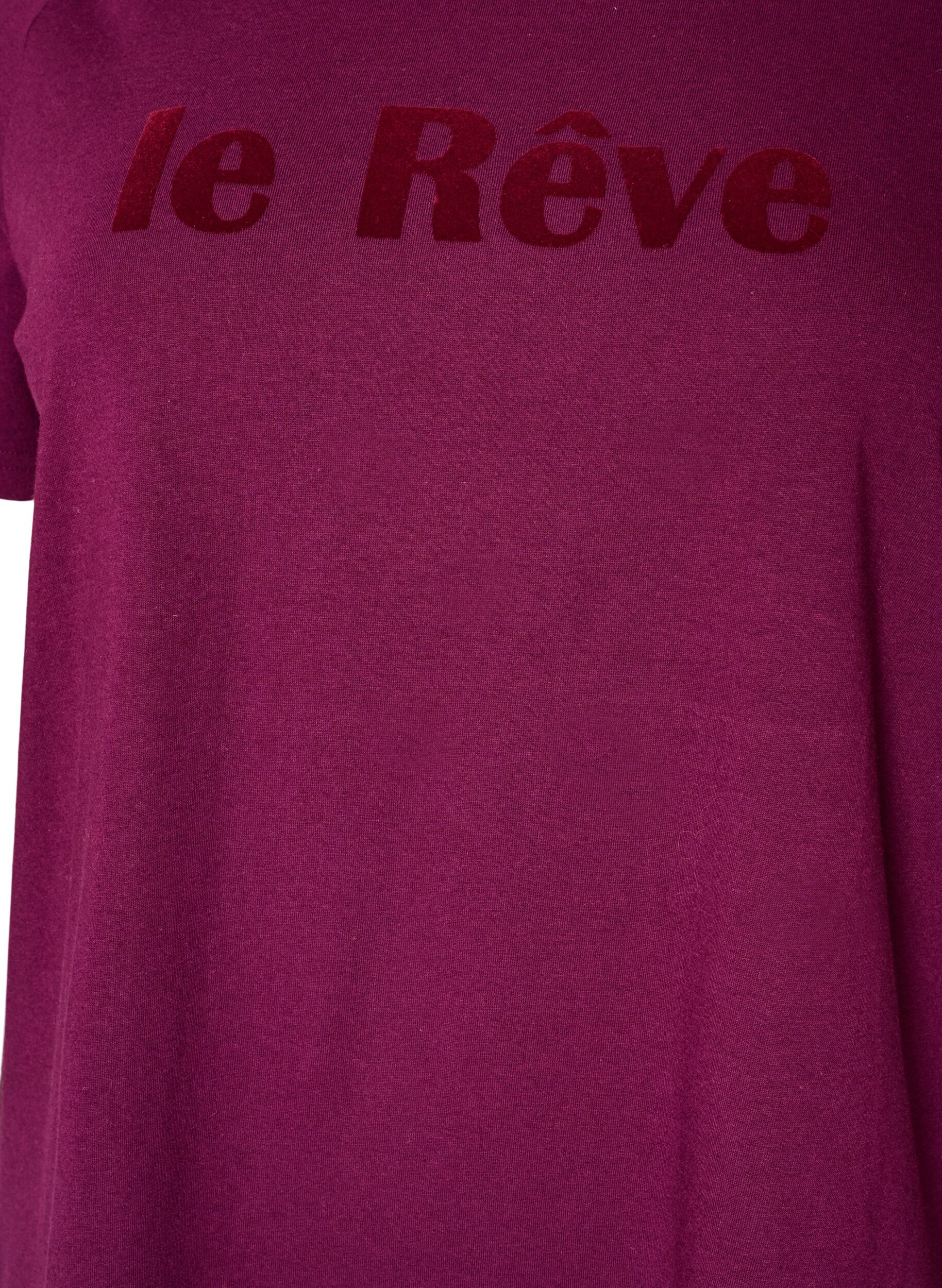 ZizziT-Shirt aus Bio-Baumwolle mit Text aus Velours, Lila, Packshot image number 2