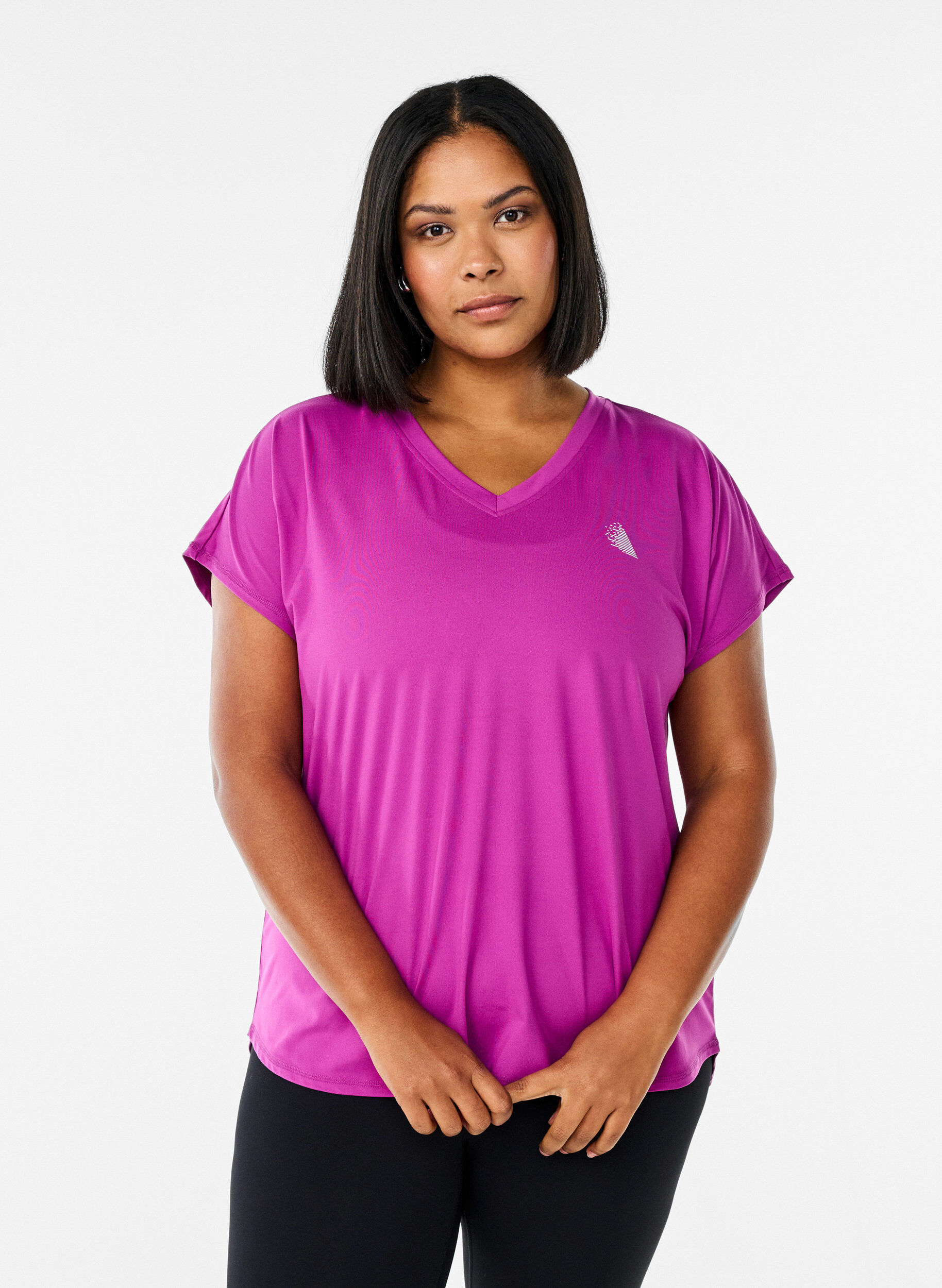 Trainingsshirt mit V-Ausschnitt und kurzen &Auml;rmeln, Lila, Model