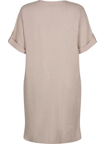 Kurzärmeliges Kleid aus 100% Leinen, Sand, Packshot image number 1