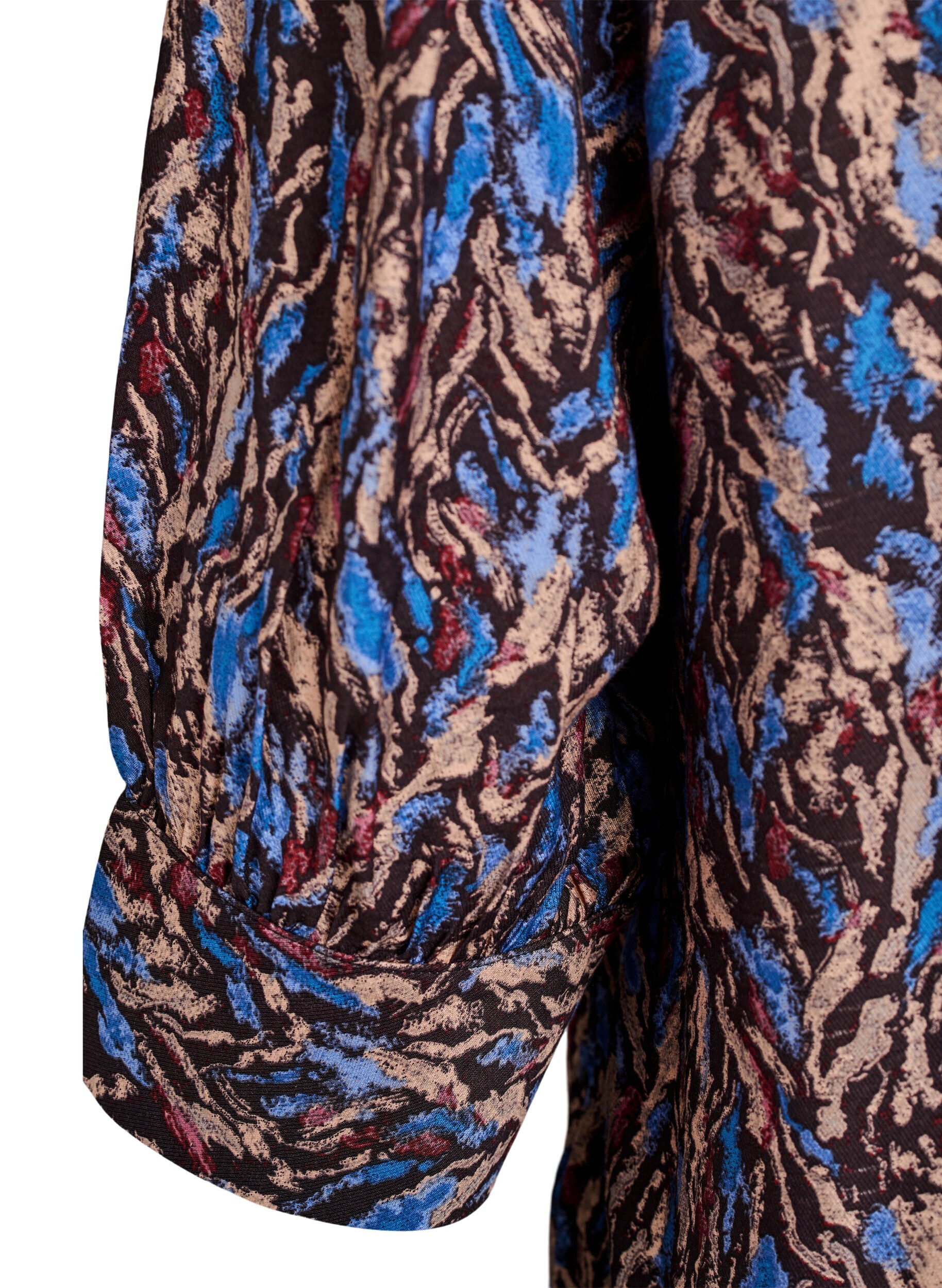 Zizzi Bluse mit V-Ausschnitt und 3/4-&Auml;rmeln, Blau, Packshot image number 3