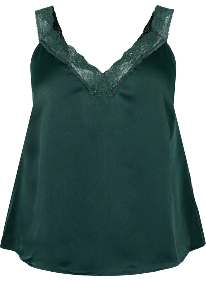 FLASH – Top mit V-Ausschnitt und Spitzenkante, Scarab, Packshot image number 0