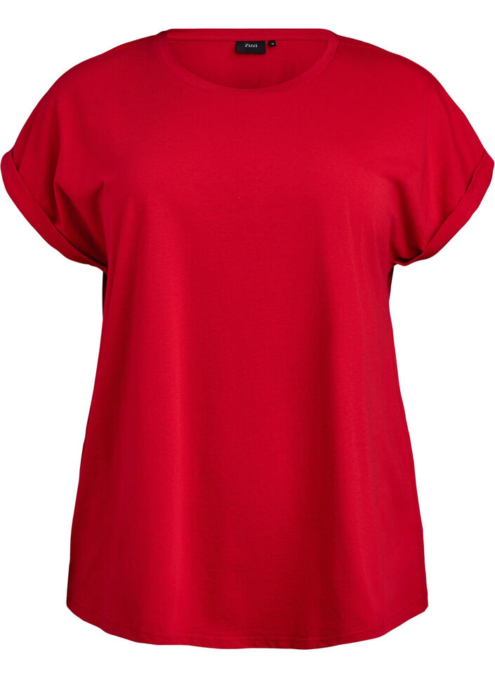 Kurz&auml;rmliges T-Shirt aus einer Baumwollmischung, Rot, Packshot image number 0
