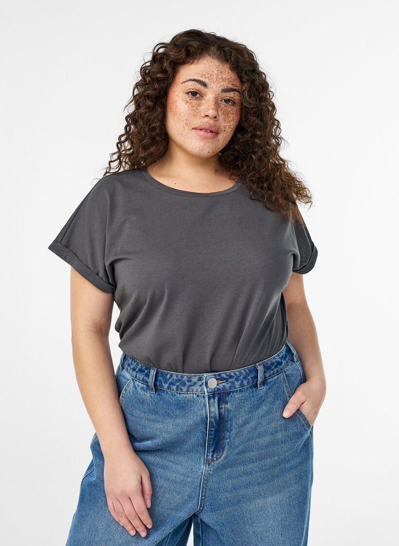 Kurz&auml;rmeliges T-Shirt aus einer Baumwollmischung, Grau, Model image number 0