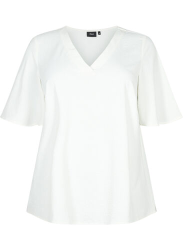 Kurzärmelige Bluse mit A-Form, Bright White, Packshot image number 0