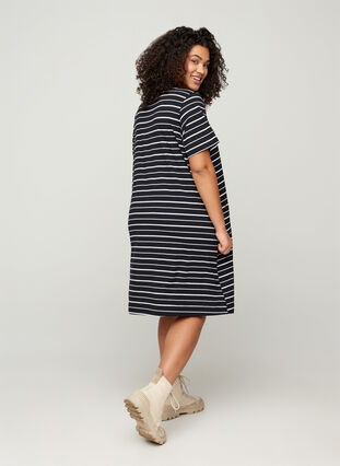 Kurzarm Kleid aus Baumwolle mit Taschen, Black w. stripe, Model image number 0