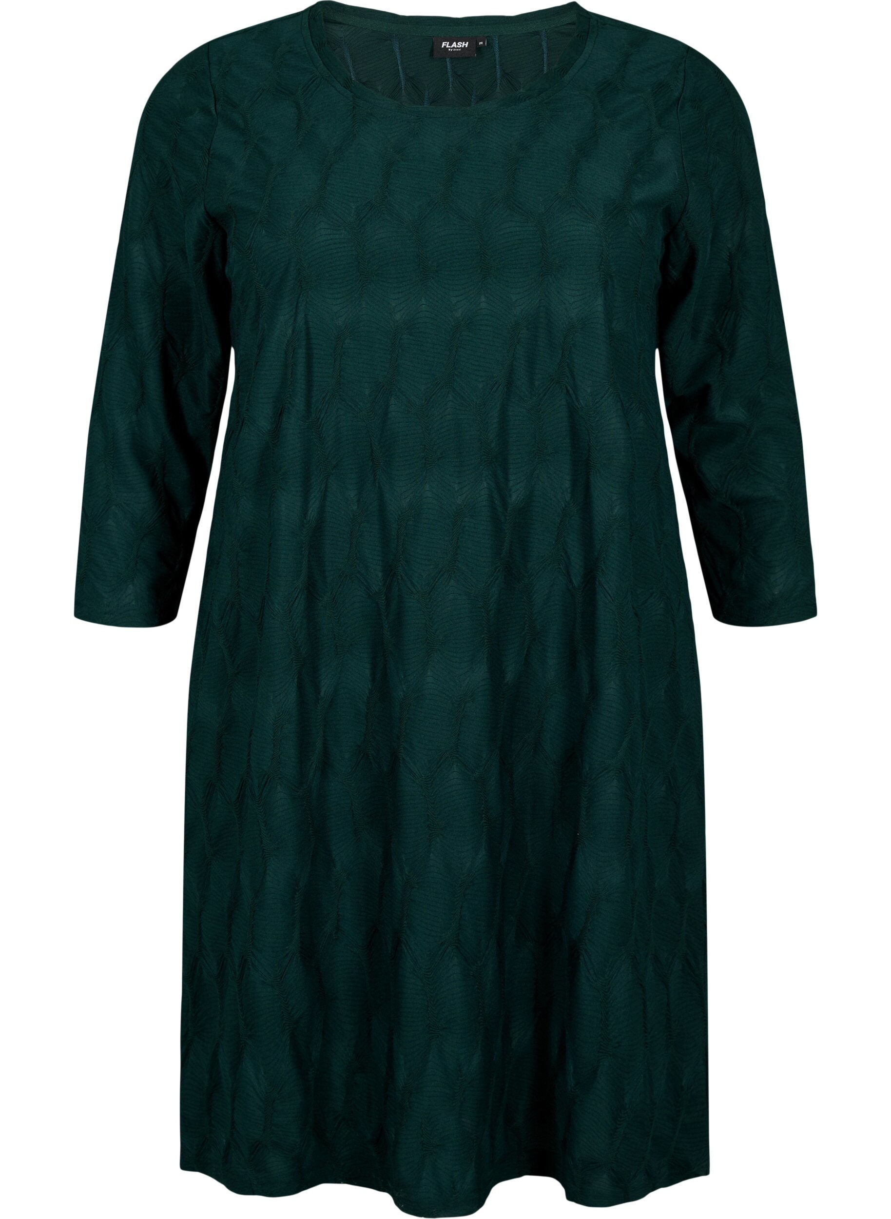 Zizzi FLASH - Kleid mit Textur und 3/4 &Auml;rmeln, Scarab, Packshot image number 0