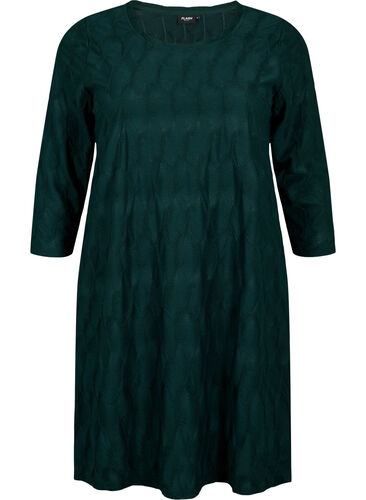 FLASH - Kleid mit Textur und 3/4 Ärmeln, Scarab, Packshot image number 0
