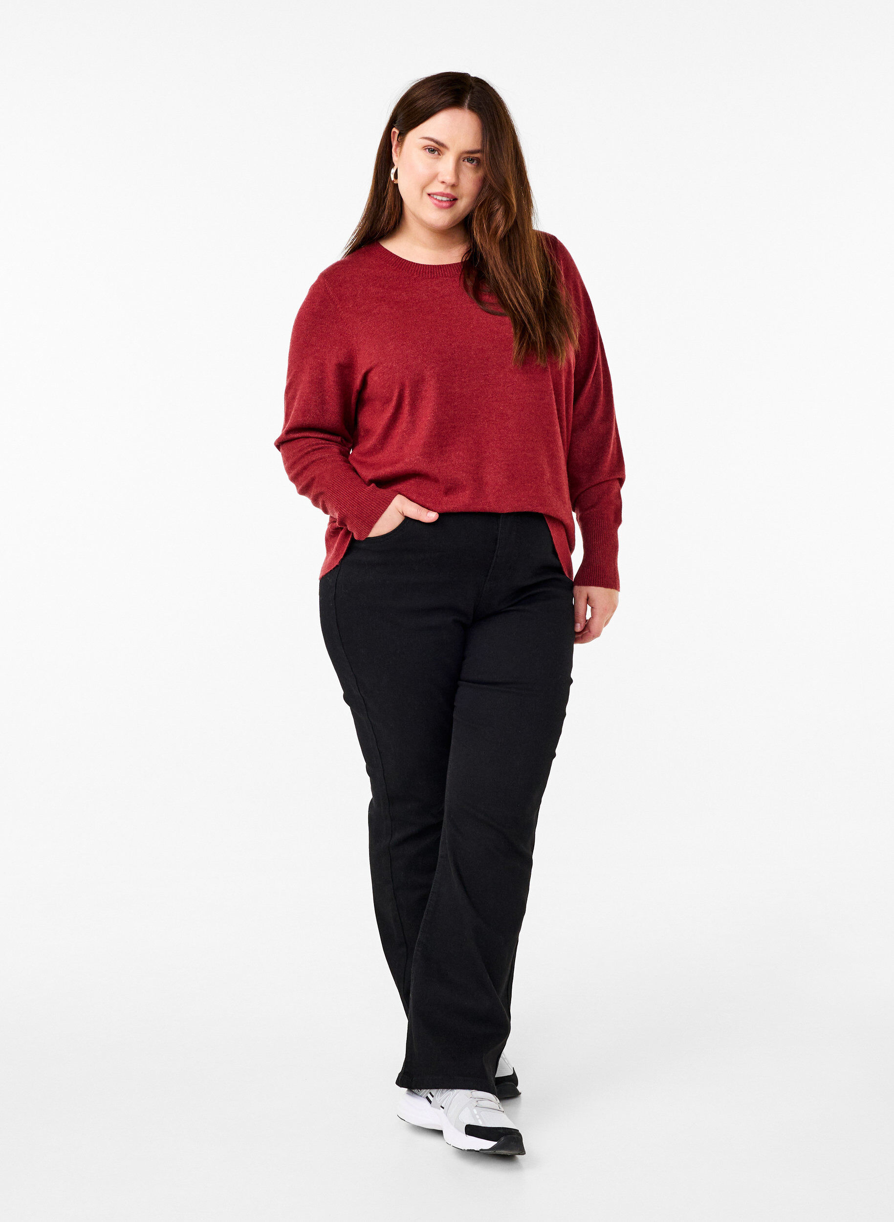 Zizzi FLASH &ndash; Strickpullover mit Rundhalsausschnitt, Rot, Model image number 1