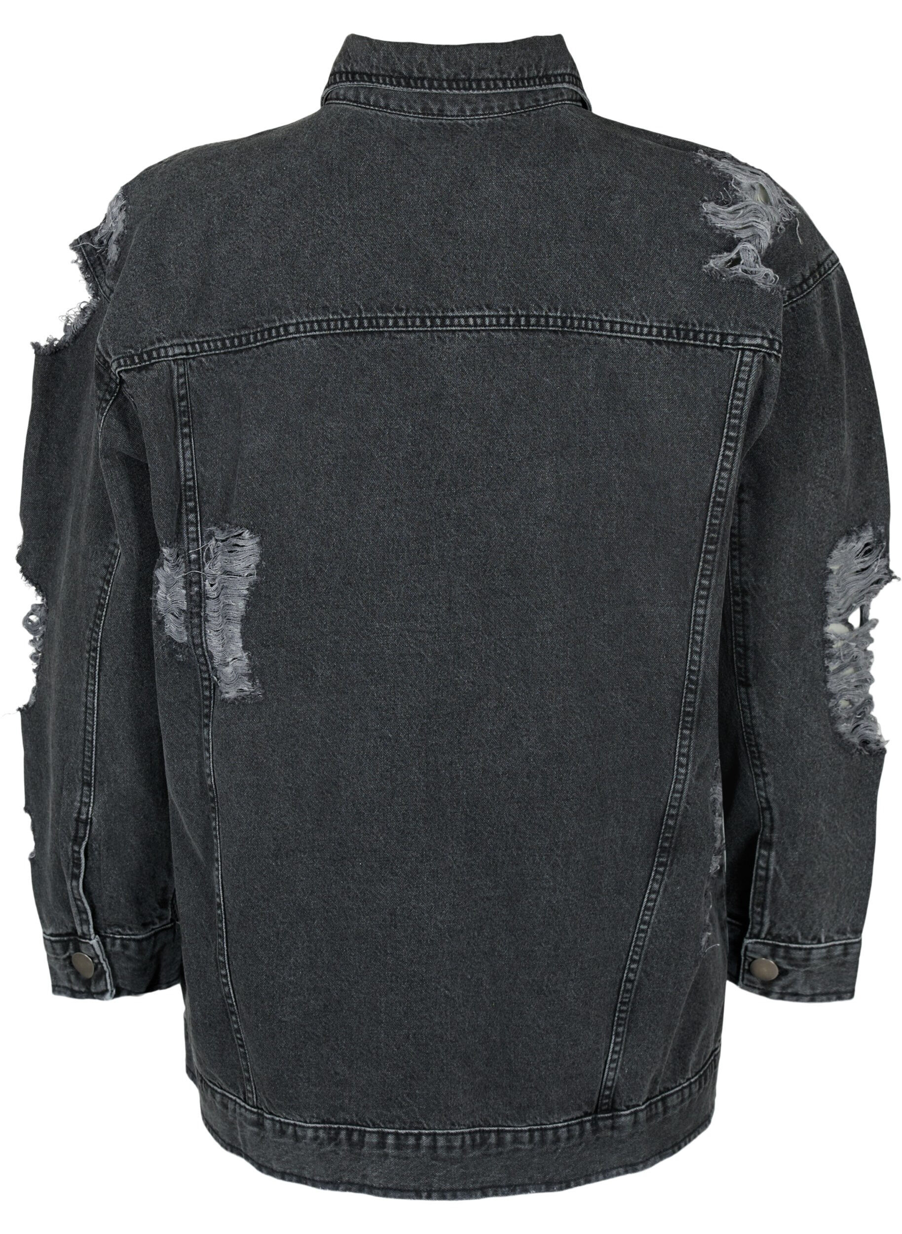 Zizzi Locker sitzende Jeansjacke mit Abnutzungsdetails, Dark Grey Denim, Packshot image number 1