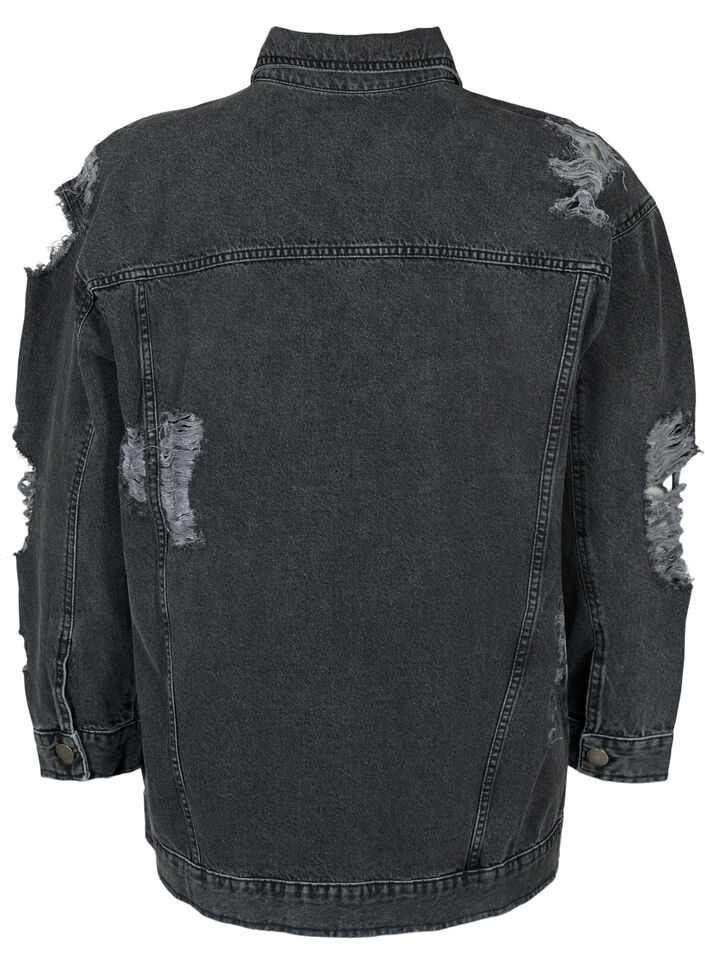 Locker sitzende Jeansjacke mit Abnutzungsdetails, Dark Grey Denim, Packshot image number 1