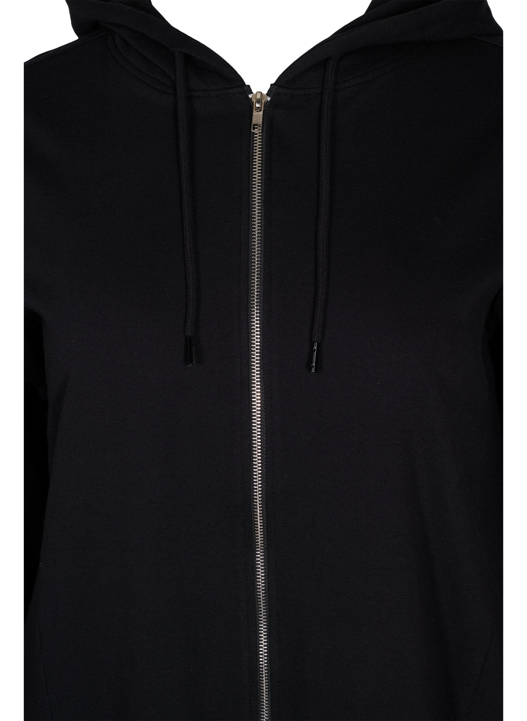Zizzi Lange Sweatjacke aus Baumwolle mit Kapuze, Schwarz, Packshot image number 2