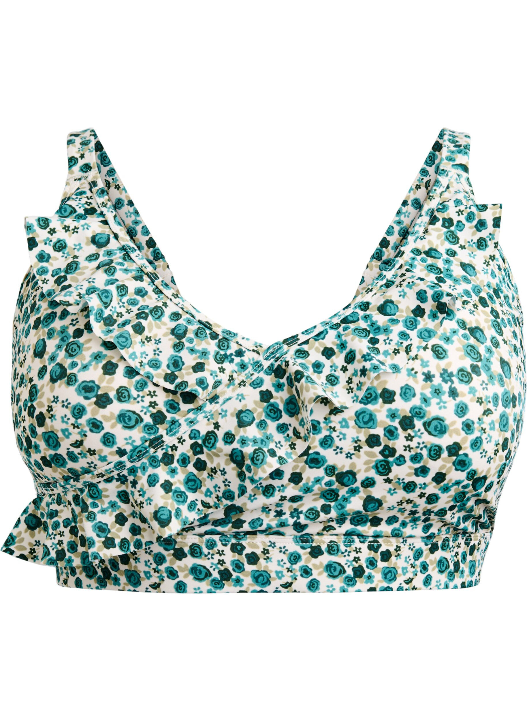 ZizziGebl&uuml;mtes Bikinioberteil mit R&uuml;schendetails, Gr&uuml;n, Packshot image number 0