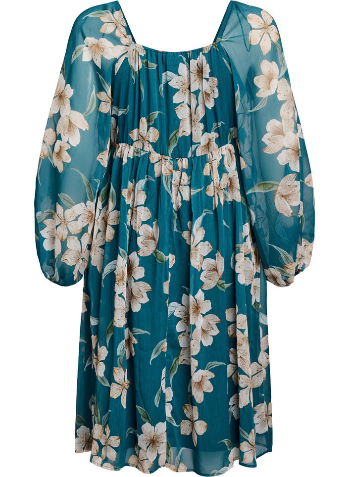 Partykleid aus Chiffon mit langen &Auml;rmeln, Gr&uuml;n, Packshot image number 1