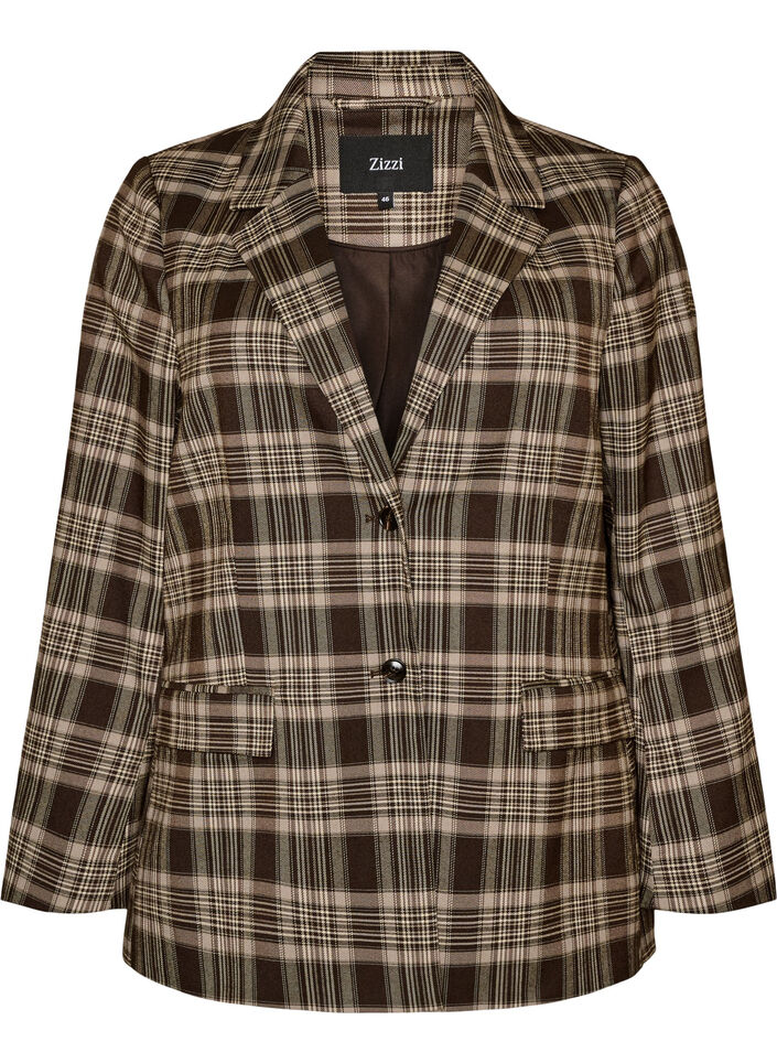 Karierter Blazer mit Taschen und Gehschlitz, Braun, Packshot