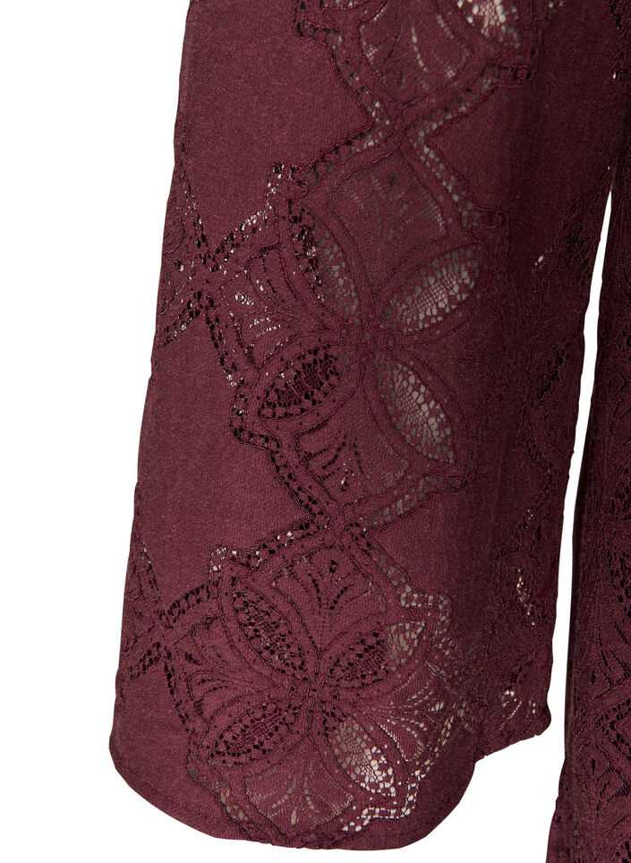 Spitzenkleid mit langen &Auml;rmeln und R&uuml;schensaum, Dunkles Bordeaux, Packshot image number 3