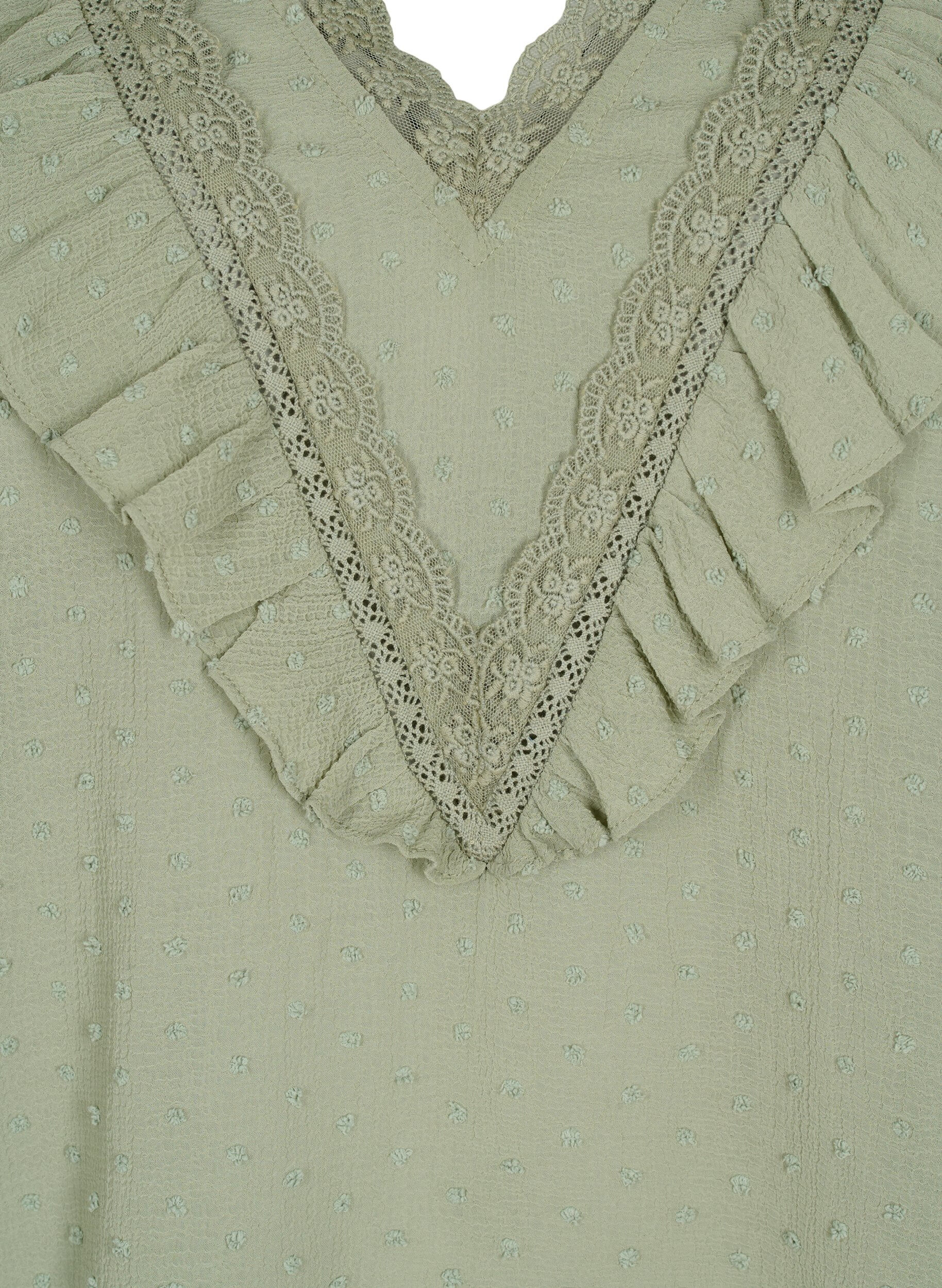 Zizzi Bluse mit kurzen &Auml;rmeln und gepunkteter Struktur, Seagrass , Packshot image number 2