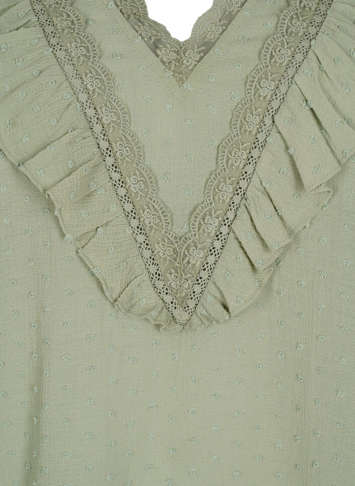 Bluse mit kurzen Ärmeln und gepunkteter Struktur, Seagrass , Packshot image number 2