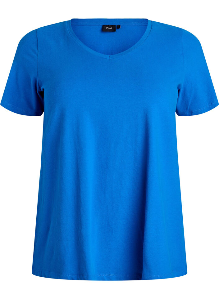 Einfarbiges Basic-T-Shirt aus Baumwolle, Blau, Packshot image number 0