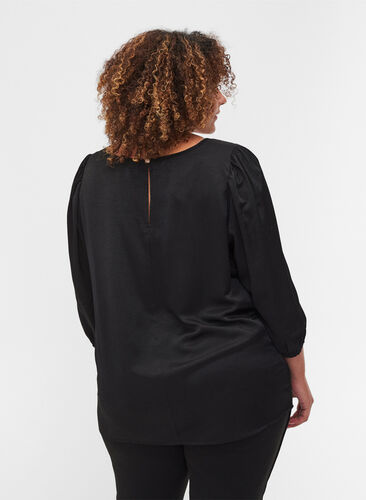 Bluse mit A-Linie, V-Ausschnitt und 3/4-Ärmeln, Black, Model image number 1