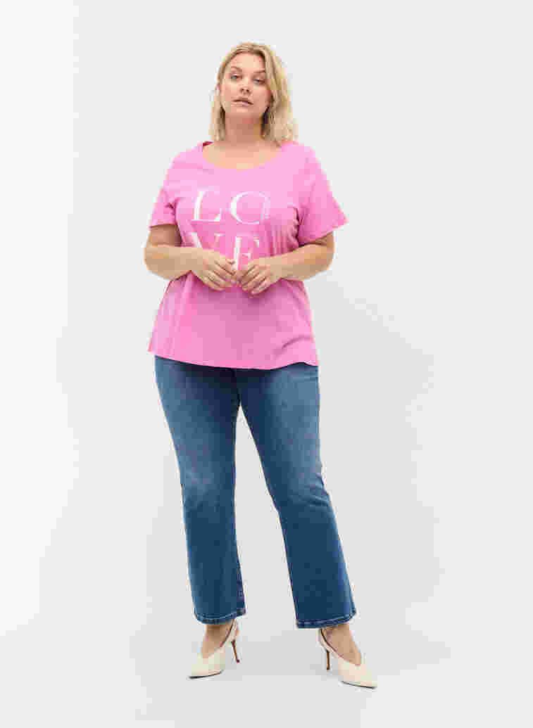 Kurzärmeliges Baumwoll-T-Shirt mit Aufdruck, Cyclamen LOVE, Model image number 2