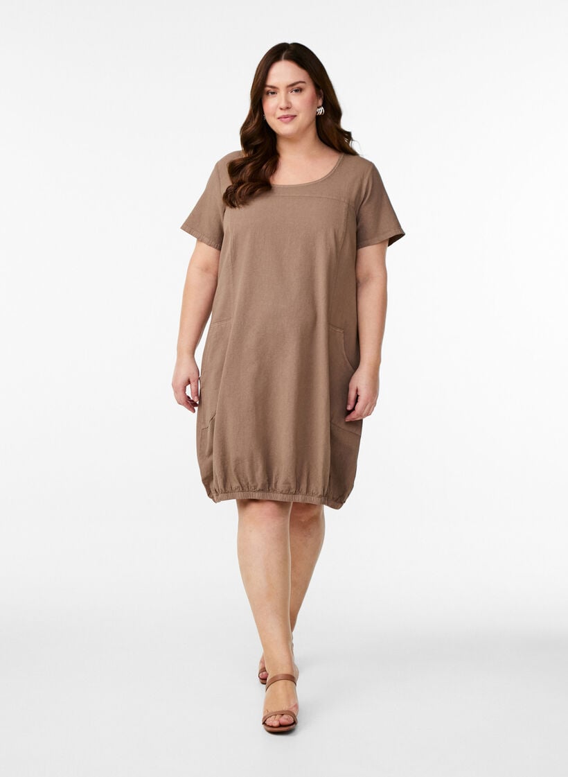 Baumwollkleid mit kurzen &Auml;rmeln, Braun, Model image number 1