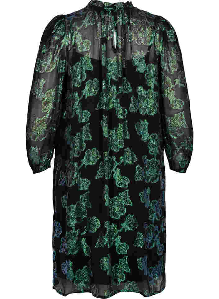 Blumiges Viskose-Kleid mit Lurexstruktur, Black w. Green Lurex, Packshot image number 1