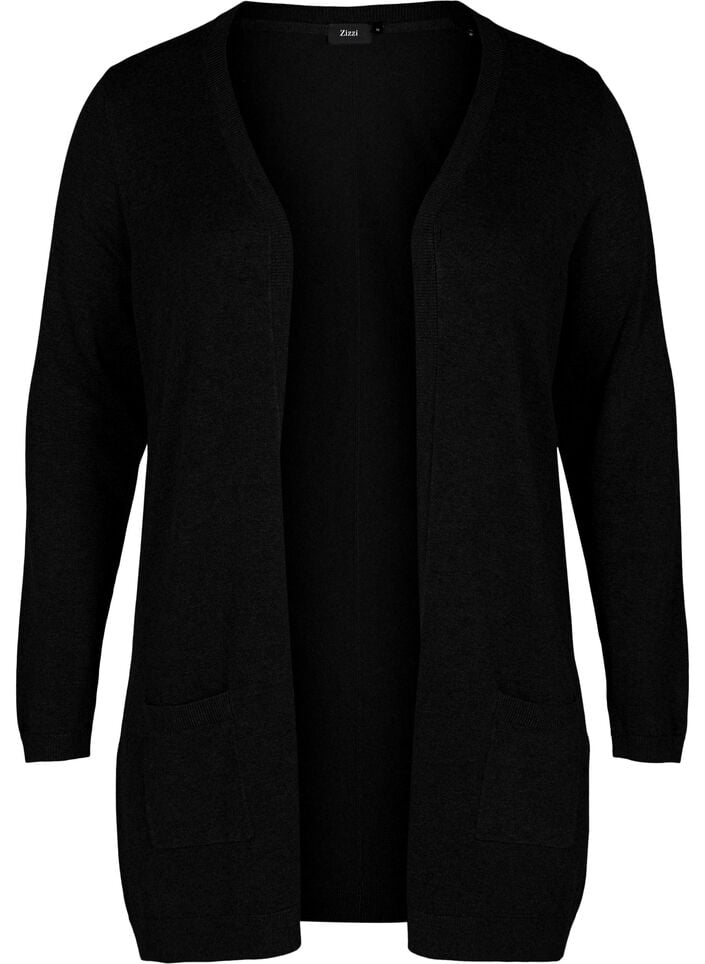 Lange Strickjacke aus einer Viskosemischung, Schwarz, Packshot image number 0