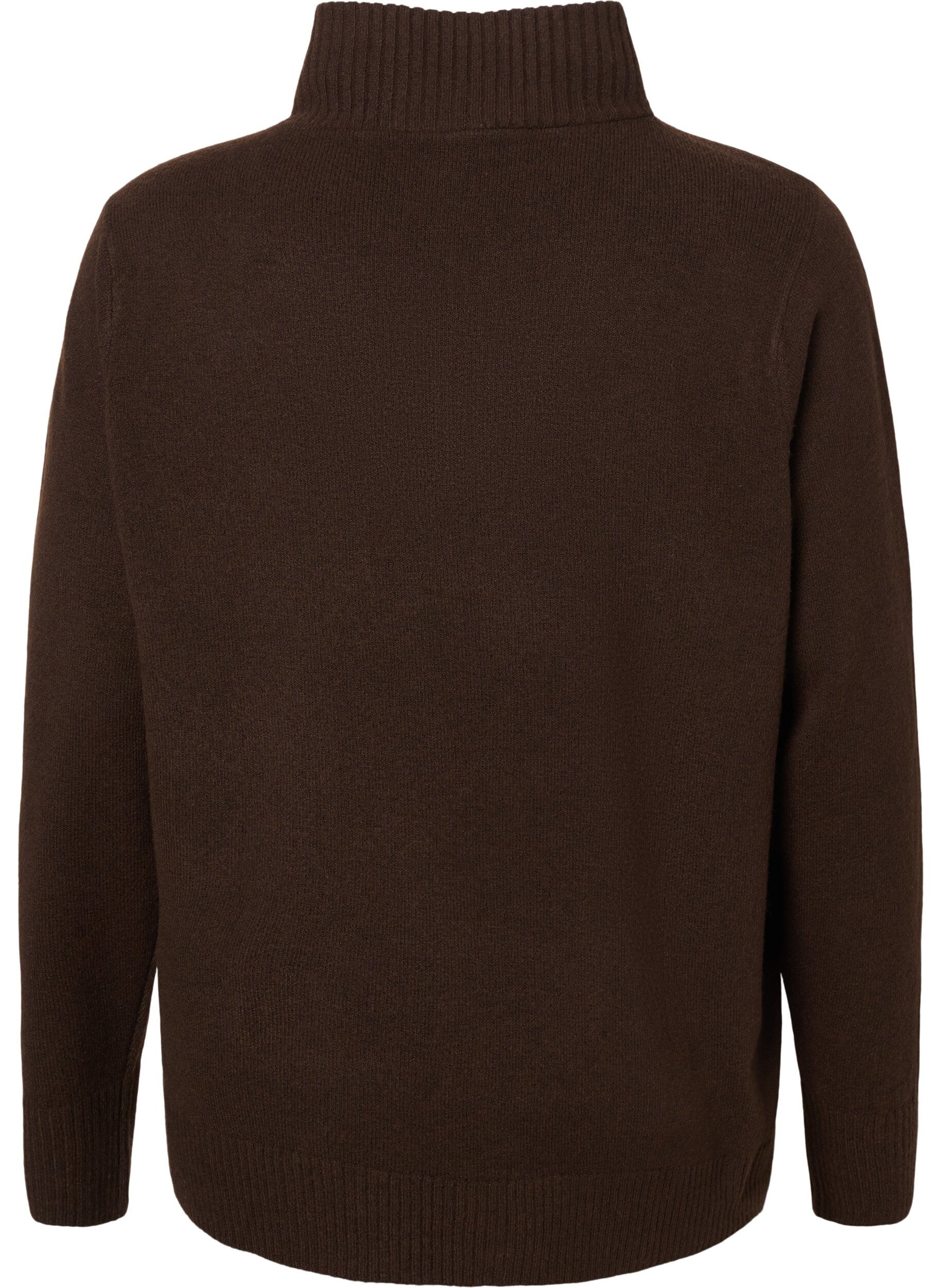 Zizzi Strickpullover mit Rei&szlig;verschluss, Demitasse/Black Mel., Packshot image number 1