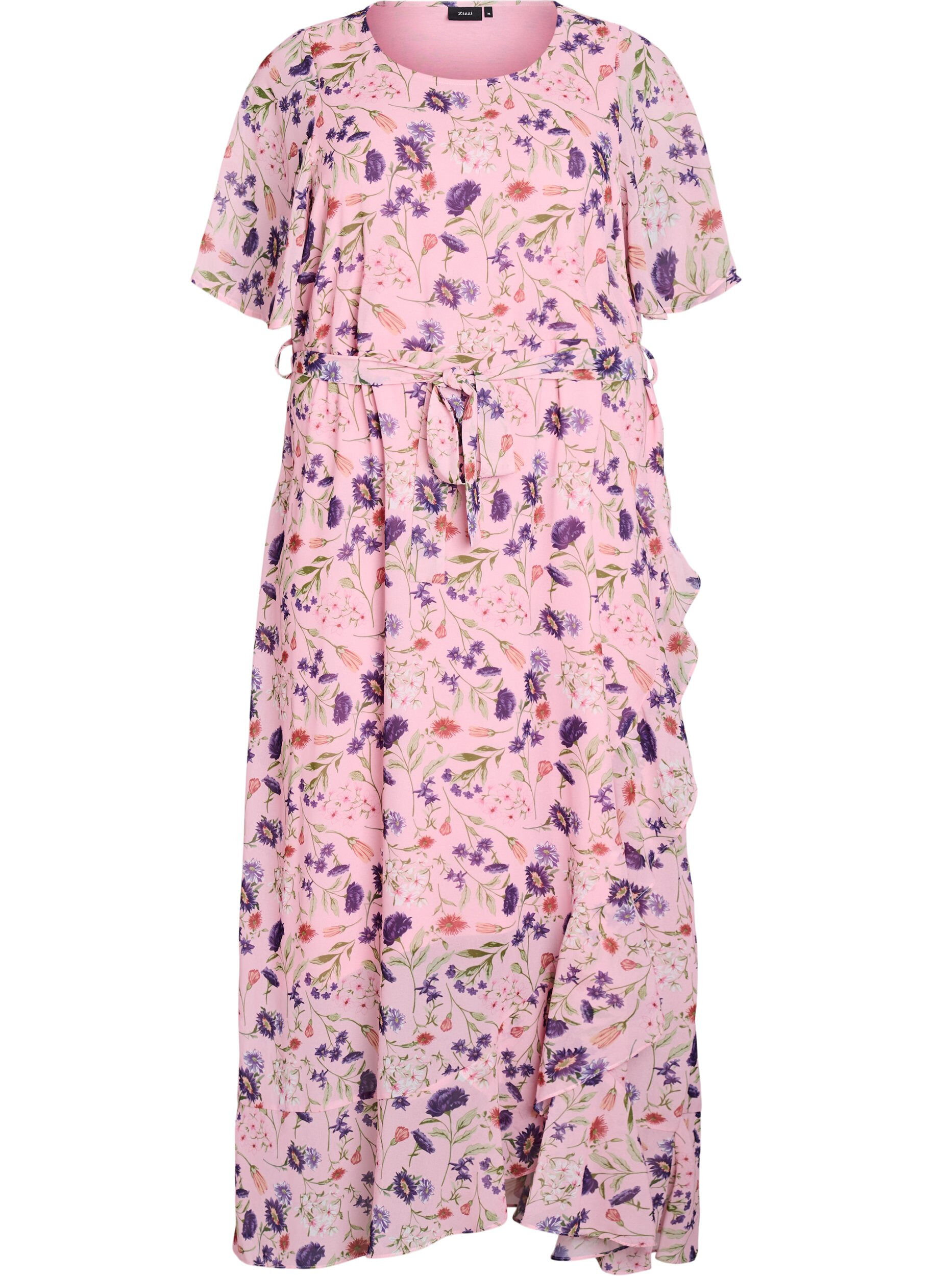 Zizzi Langes Kleid mit Fledermaus&auml;rmeln und gebl&uuml;mtem Muster, Rose Flower AOP, Packshot image number 0