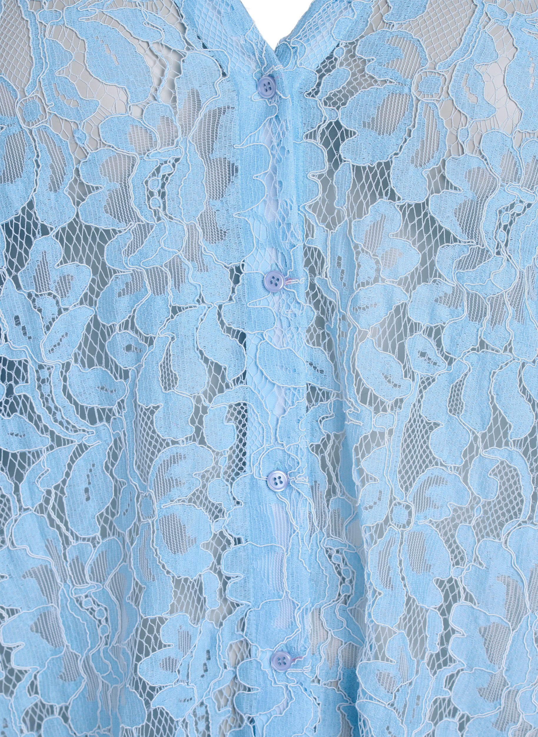 ZizziKurz&auml;rmelige Spitzenbluse mit V-Ausschnitt, Blau, Packshot image number 2