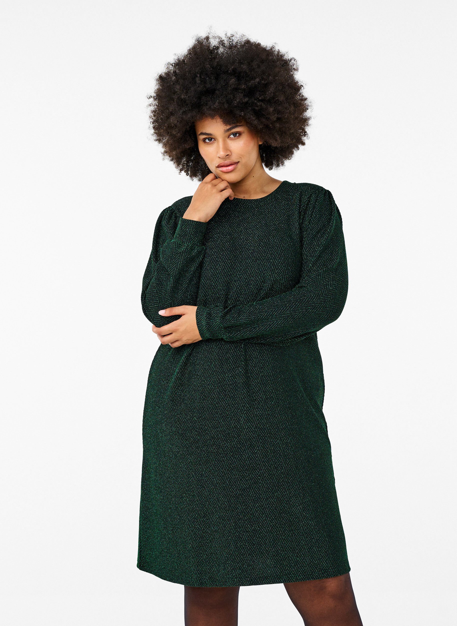 Zizzi Kleid mit Zickzackmuster und Glitzer, Scarab ZigZagShimmer, Model image number 0