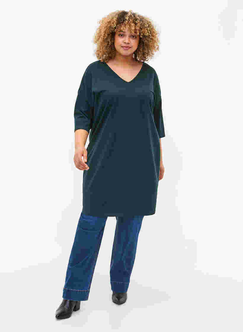 Melange-Kleid mit 3/4-Ärmeln und V-Ausschnitt, Ponderosa Mel., Model image number 2