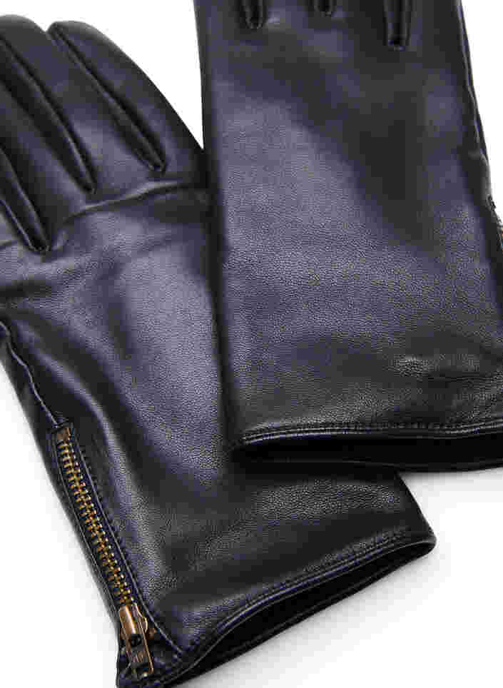 Lederhandschuhe mit Reißverschluss, Black, Packshot image number 2