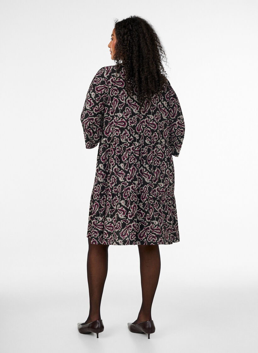 Kurzes A-Linien-Kleid aus Jersey mit Allover-Print, Dunkles Bordeaux, Model image number 2