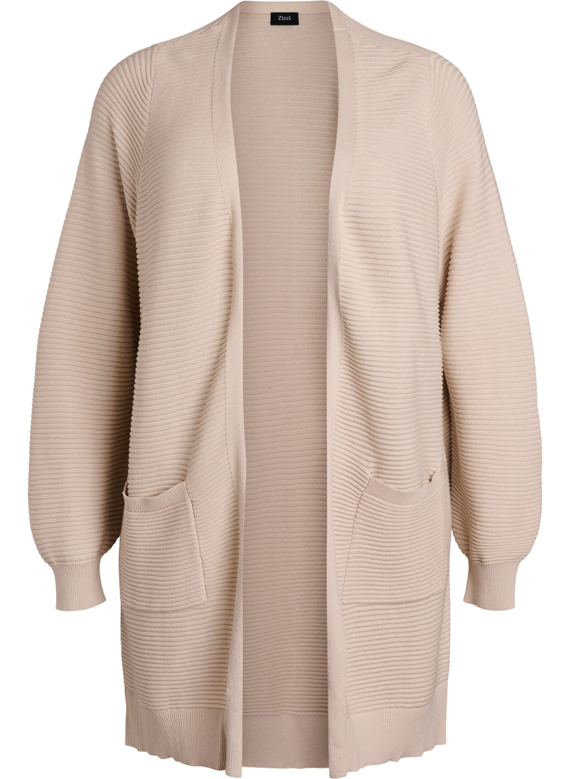 Zizzi Lange, gerippte Baumwoll-Strickjacke, Beige, Packshot image number 0