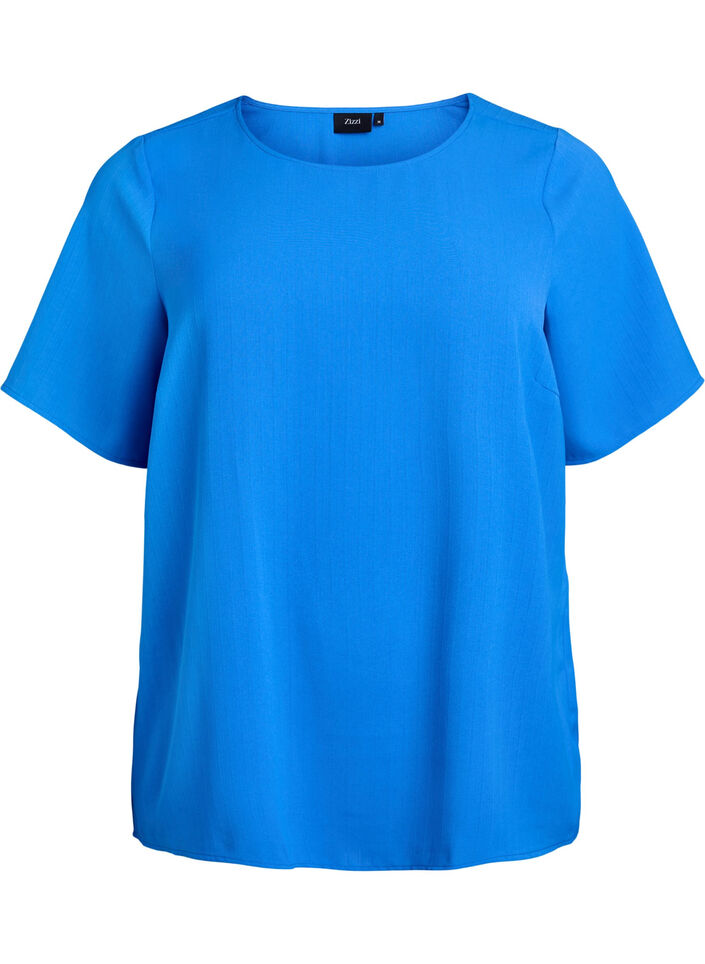 Kurzärmelige Bluse mit Rundhalsausschnitt, Blau, Packshot image number 0