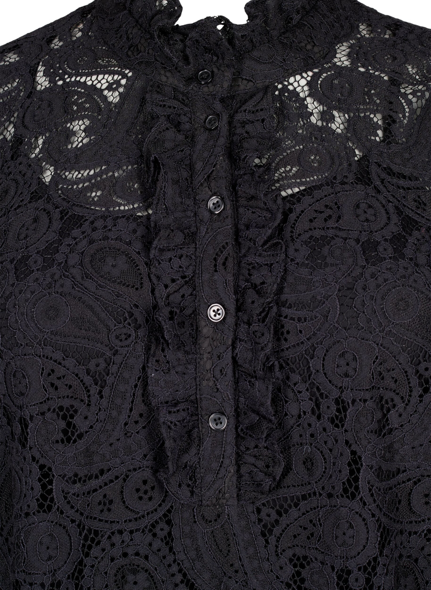 Zizzi Kurzes Spitzenkleid mit R&uuml;schen-Detail, Black, Packshot image number 2